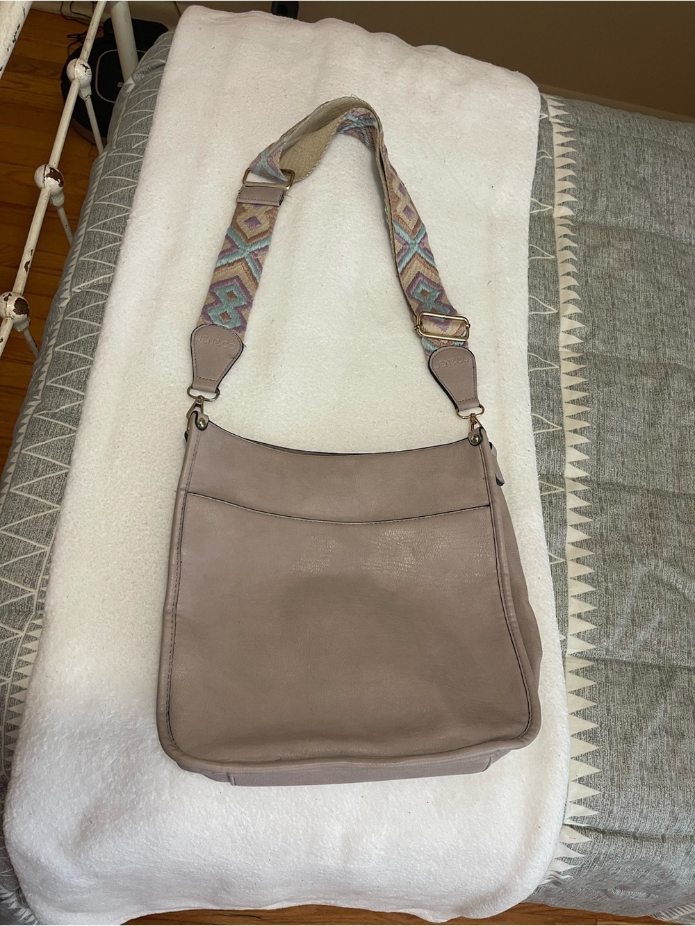 Light Lilac Chloe Leather Crossbody with Patterned Adjustable Strap
